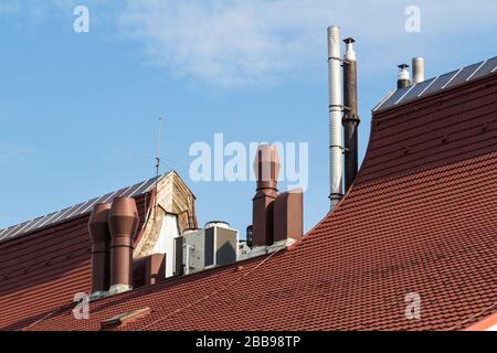 Clivet  air source heat pump outdoor unit and heating system on roof of Novomatic Arena sports centre center, Sopron, Hungary Stock Photo
