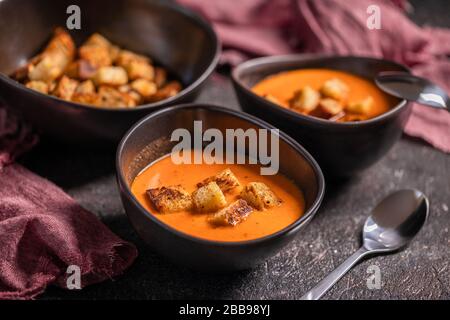 Delicious healthy tomato cream soup Stock Photo