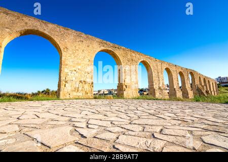 Ancient Roman aqueduct of Kamares in Larnaca, Cyprus. Stock Photo