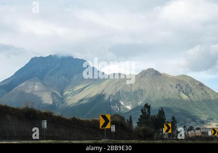 View of the south-west side of the large inactive volcano, Imbabura, as seen from highway E35. Stock Photo