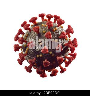 Coronavirus, COVID-19, SARS-CoV-2 Corona virus particle 3D illustration in color isolated on white background. Stock Photo