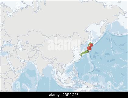 Map of Japan location on Asia map Stock Vector
