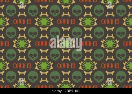 COVID-19 seamless knitted woolen pattern. COrona VIrus Disease 2019 Stock Vector