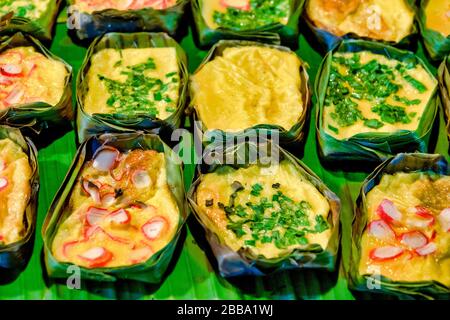 Thai traditional Khai yat sai on banana leaves Stock Photo