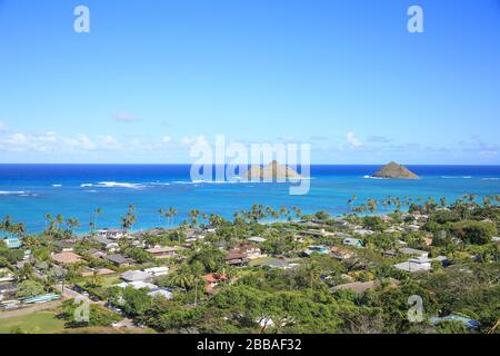 ocean view form the mountain oahu hawaii Stock Photo