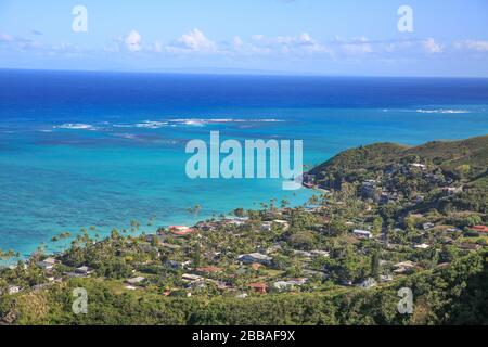 ocean view form the mountain oahu hawaii Stock Photo