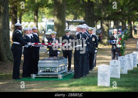 'The U.S. Navy Ceremonial Guard participate in the graveside service of U.S. Navy Electronics Technician 1st Class Kevin Sayer Bushnell in Section 60 of Arlington National Cemetery, Arlington, Va., Oct. 5, 2017.  Bushnell perished when a collision occurred between the Arleigh Burke-class guided-missile destroyer John S. McCain and the Liberia-Flagged merchant vessel Alnic MC, Aug. 21, 2017. Bushnell went missing with 9 other sailors in the waters east of the Straits of Malacca and Singapore. His remains were recovered after the U.S. Navy and Marine Corps divers searched the surrounding waters