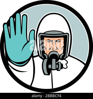 Mascot icon illustration of a medical professional, nurse, doctor, healthcare or essential worker wearing PPE, protective personal equipment showing s Stock Vector