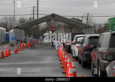 Drive through COVID-19 testing in New York. Stock Photo