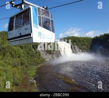 Cable car taking visitors up to the head of the Montmorency Falls in Parc de la Chute-Montmorency near Quebec City, Quebec, Canada Stock Photo