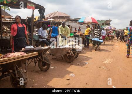 Ikpoba Hill Market in Benin City, Edo State, Nigeria, West Africa. Stock Photo