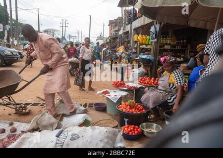 Ikpoba Hill Market in Benin City, Edo State, Nigeria, West Africa. Stock Photo