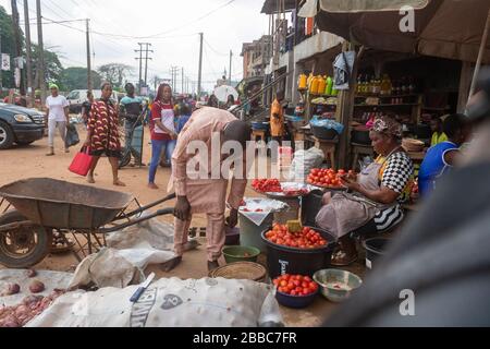 Ikpoba Hill Market in Benin City, Edo State, Nigeria, West Africa. Stock Photo