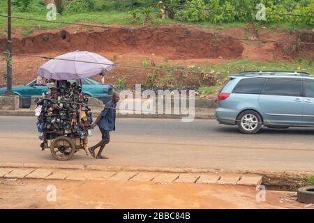 Ikpoba Hill Market in Benin City, Edo State, Nigeria, West Africa. Stock Photo