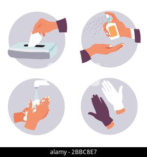 Coronavirus prevention measures and hygiene recommendations icons set Stock Vector