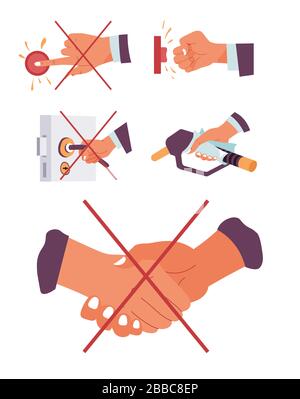 Coronavirus dos and donts, avoid contact and touches Stock Vector