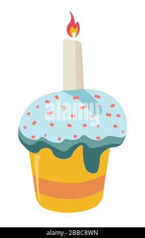 Easter cake with sprinkles and fired candle vector Stock Vector