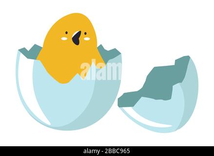 Small newborn chick sitting in cracked eggshell vector Stock Vector