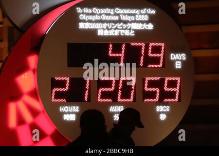 Tokyo 8th Aug 21 A Countdown Clock Shows The Adjusted Time Remaining For The Postponed Tokyo Olympic Games Outside Tokyo Station In Tokyo On March 30 The Tokyo Olympic Games Has