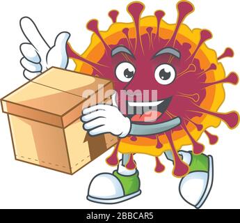 An icon of spreading coronavirus mascot design style with a box Stock Vector