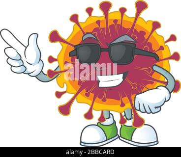 Cute spreading coronavirus cartoon character design style with black glasses Stock Vector