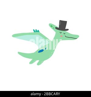 Cute dinosaur for kids, baby t-shirt, greeting card design. Funny little dino of hand drawn style. Vector illustration of dinosaur isolated on background. Stock Vector