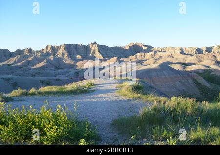 Late Spring in South Dakota: Roadside Overlook near Yellow Mounds Along Loop Road in Badlands National Park Stock Photo