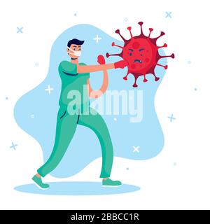 doctor fighting virus comic characters Stock Vector