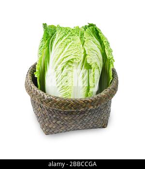 chinese cabbage in basket isolated on white background, Save clipping path. Stock Photo