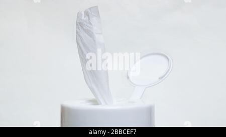 Disinfectant wipes in packaging on white background closeup Stock Photo