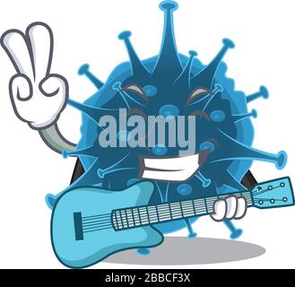 Supper cool moordecovirus cartoon playing a guitar Stock Vector