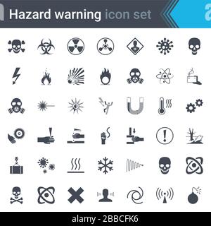 Hazard warning signs. Set of signs warning about danger. 42 high quality hazard symbols and elements. Danger icons. Vector illustration. Stock Vector