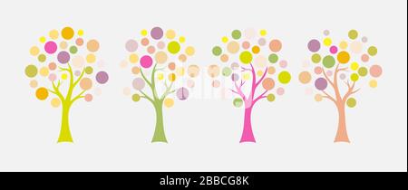 Four isolated colorful seasonal vector trees in pastel colours Stock Vector