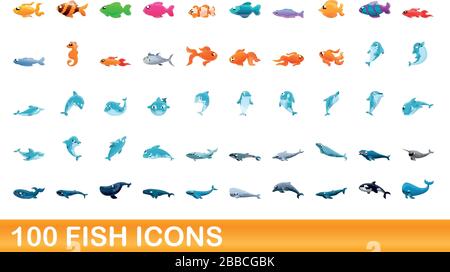 50 fish icons set. Cartoon illustration of 50 fish icons vector set isolated on white background Stock Vector