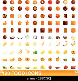 100 food icons set. Cartoon illustration of 100 food icons vector set isolated on white background Stock Vector