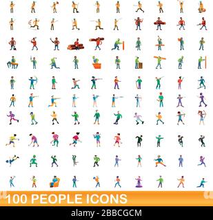 100 people icons set. Cartoon illustration of 100 people icons vector set isolated on white background Stock Vector