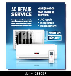 Air Conditioner Repair Service Promo Banner Vector Stock Vector