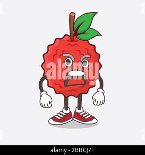 An illustration of Lychee Fruit cartoon mascot character with angry face Stock Photo