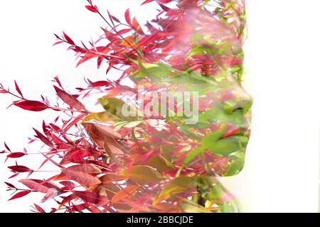 Surreal creative double exposure portrait Stock Photo