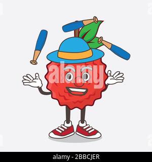 An illustration of Lychee Fruit cartoon mascot character play Juggling Stock Photo