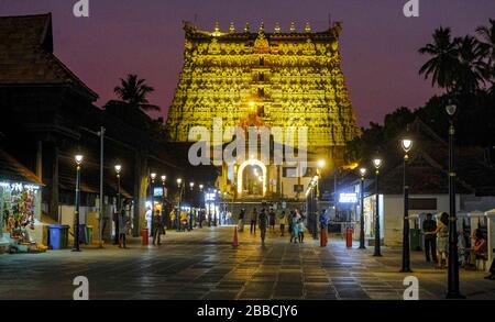 Thiruvananthapuram, India - March 2020: People walking around the Shri Padmanbhaswamy temple on March 14, 2020 in Thiruvananthapuram, India. Stock Photo