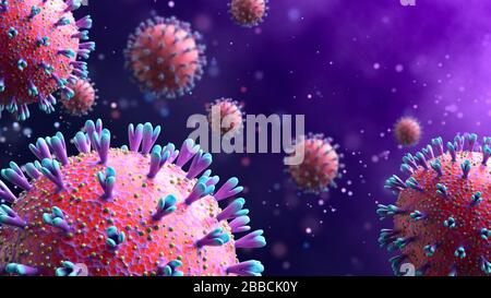 3D render bacteria virus,3d render microbe. Bacteria virus or germs microorganism cells under microscope. Infection and spread of coronavirus. Stock Photo