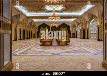 Abu Dhabi, UAE - 3rd Jan 2020: Meeting room inside Presidential Palace (Qasr Al Watan) Stock Photo