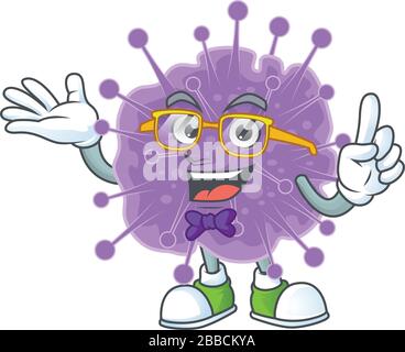 Super Funny coronavirus influenza in nerd mascot design style Stock Vector