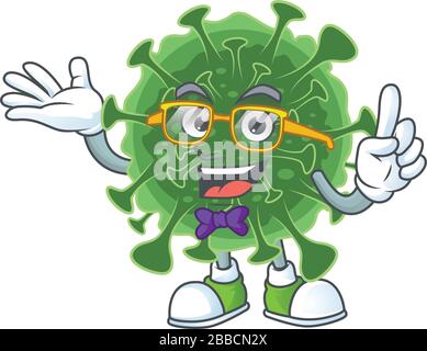 Super Funny wuhan coronavirus in nerd mascot design style Stock Vector
