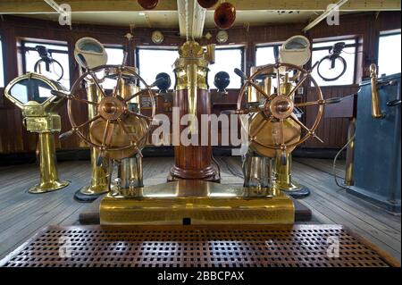 RMS Queen Mary is a retired ocean liner that sailed primarily on the North Atlantic Ocean from 1936 to 1967 for the Cunard Line Stock Photo