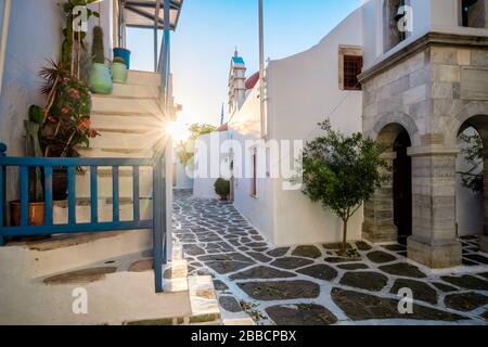 Mykonos Chora town street on Mykonos island, Greece Stock Photo
