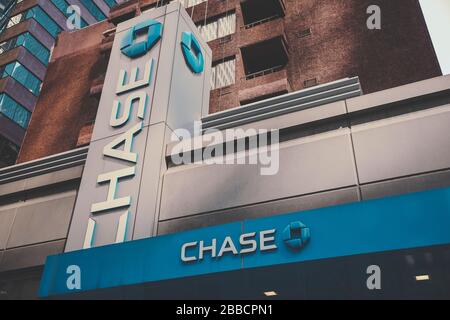 Chase Bank Sign, New York Stock Photo