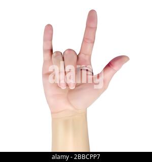 3d female hand shows rock. Realistic vector illustration on white background. Stock Vector