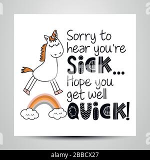 Sorry to hear you're Sick, Hope you get well quick! - I will fight coronavirus STOP coronavirus (2019-ncov) - handwritten greeting card Awareness lett Stock Vector